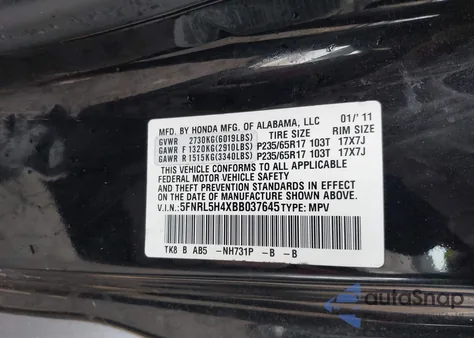 2011 Honda Odyssey Ex from USA, damaged, VIN 5FNRL5H4XBB037645
